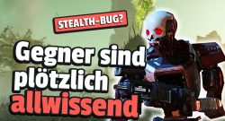 "Wie sollen wir gewinnen, wenn die Gegner einfach cheaten?" Helldivers-Spieler beschweren sich über übermächtige Gegner - Titelbild zeigt Spielcharakter (Roboter) neben Text: "Stealth-Bug? Gegner sind plötzlich allwissend"