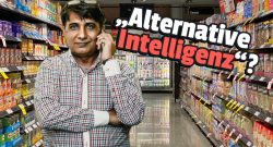 Collage Mann in Supermarkt