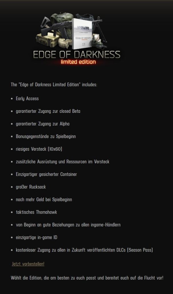 Escape from Tarkov Screenshot Edge of Darkness Edition Inhalte via escapefromtarkov.com