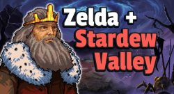 Kingsgrave auf Steam verbindet Zelda mit Stardew Valley, aber in einer ganz düsteren Welt - Titelbild zeigt Spielcharakter aus Kingsgrave neben Text: „Zelda + Stardew Valley“