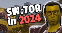 Lohnt sich Star Wars: The Old Republic im Jahr 2024? - Titelbild zeigt Spielcharakter aus SW:TOR neben Text: „SW:TOR in 2024 ?“