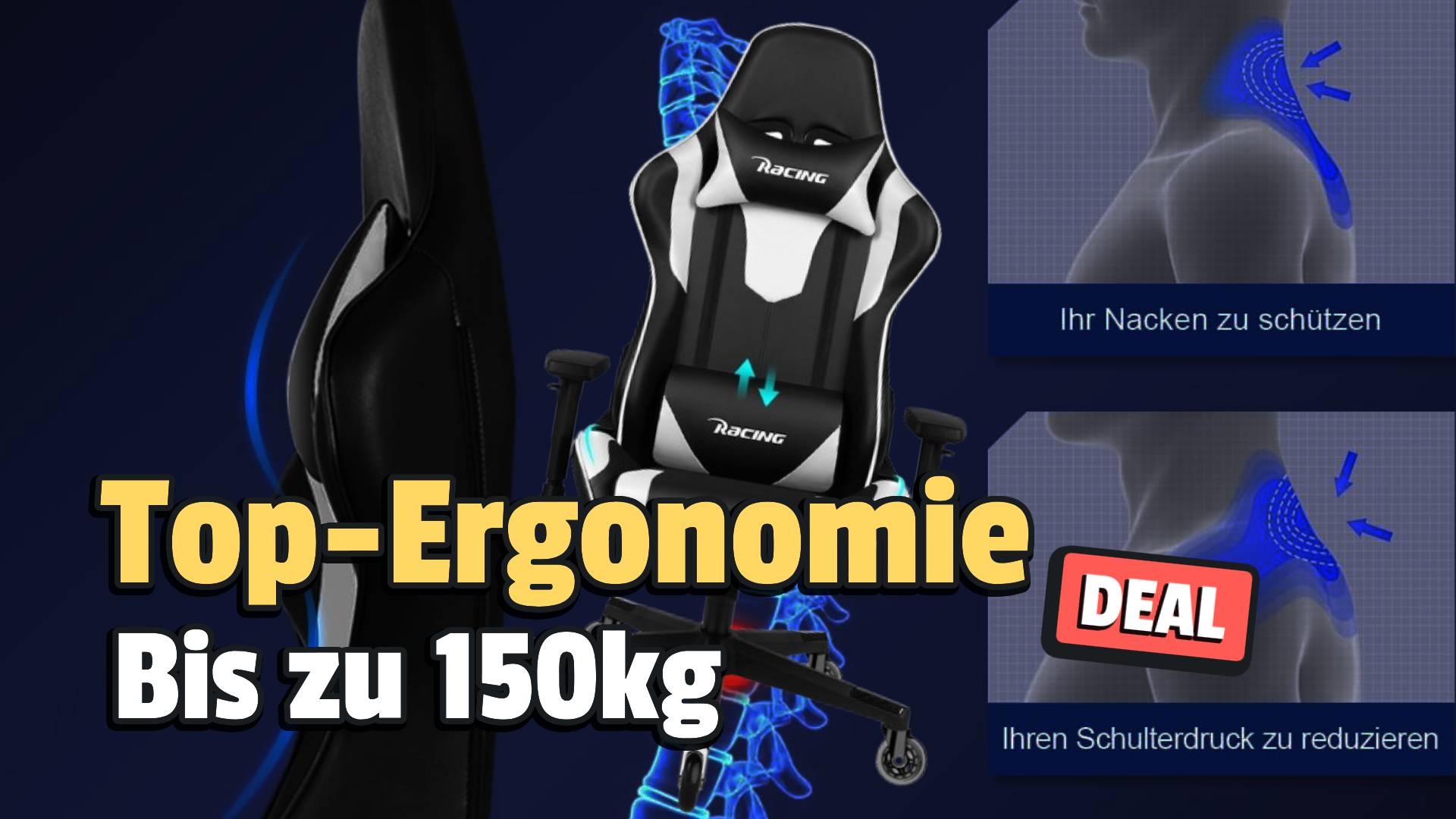 Ergonomischer Gaming-Stuhl mit bis zu 150kg Belastbarkeit im Amazon-Angebot – Bedenkenlos und schmerzfrei tagelang Valorant zocken