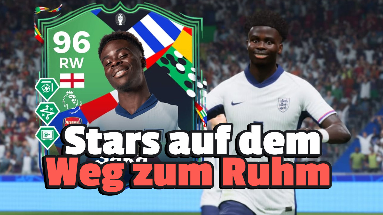 Titel FC 24 Weg zum Ruhm wird von Saka bejubelt
