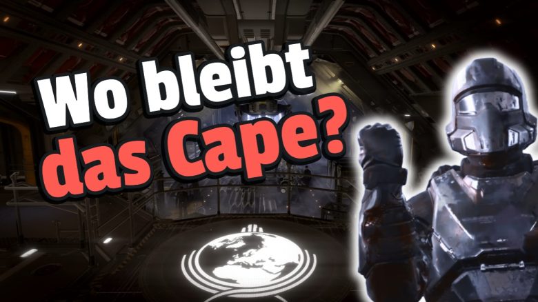 Helldivers 2: Versprochenes Cape zum Review-Bombing ist fertig, aber die Entwickler warten trotzdem noch ab - Titelbild zeigt Spielcharakter neben Text: „Wo bleibt das Cape?“