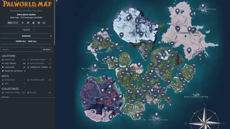 Palworld: Alle Pals im Paldex und ihre Locations auf der Map
