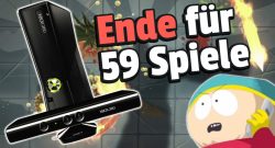 Der 29. Juli wird ein trauriger Tag für die Xbox - 59 Spiele verschwinden wohl für immer - Titelbild zeigt Charakter aus Southpark neben Xbox 360 und Text: „Ende für 59 Spiele“