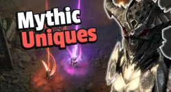 In Diablo 4 bringt die Season 5 gleich 50 neue Uniques und legendäre Items - Außerdem ändert Blizzard fast alle Uniques - Titelbild zeigt Spielcharakter neben Text: "Mythic Uniques"