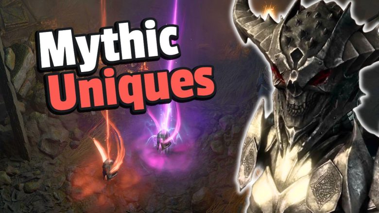 In Diablo 4 bringt die Season 5 gleich 50 neue Uniques und legendäre Items - Außerdem ändert Blizzard fast alle Uniques - Titelbild zeigt Spielcharakter neben Text: "Mythic Uniques"