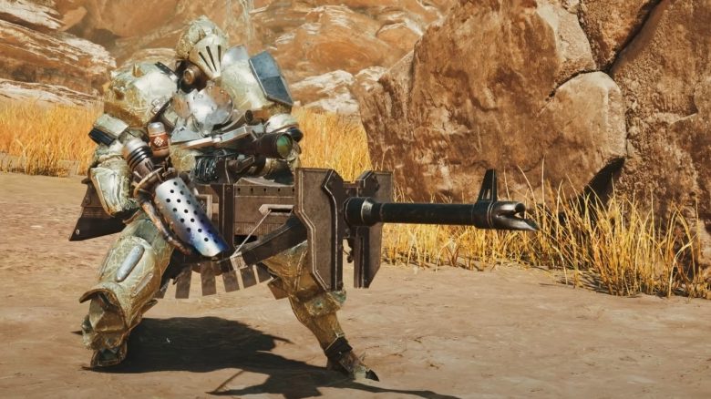 Ein Screenshot aus Monster Hunter Wilds, der die Heavy Bowgun präsentiert