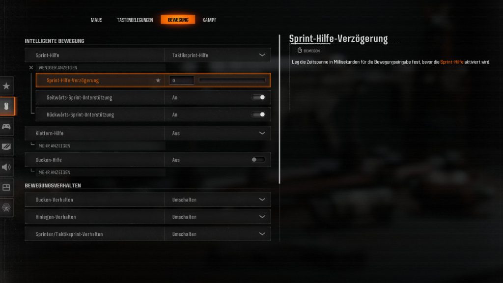 CoD Black Ops 6 Screenshot Settings Sprint-Hilfe