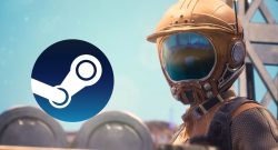 Satisfactory ist 96 % positiv auf Steam, überzeugt gerade alle, jetzt loben die Fans die Entwickler wegen einer Sache - Titelbild zeigt Spielfigur die auf Steam-Logo blickt