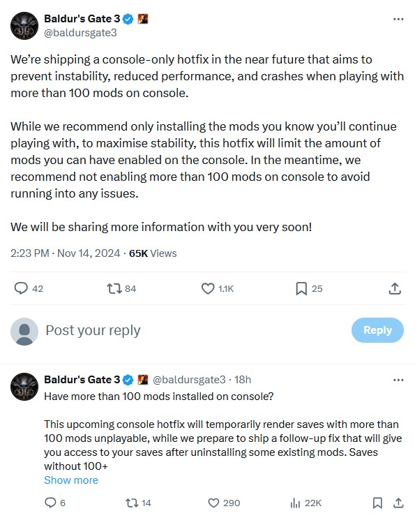 Baldur's Gate 3 warns modders