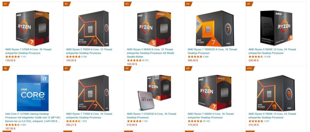 CPU Bestsellers AMD and Intel Amazon USA