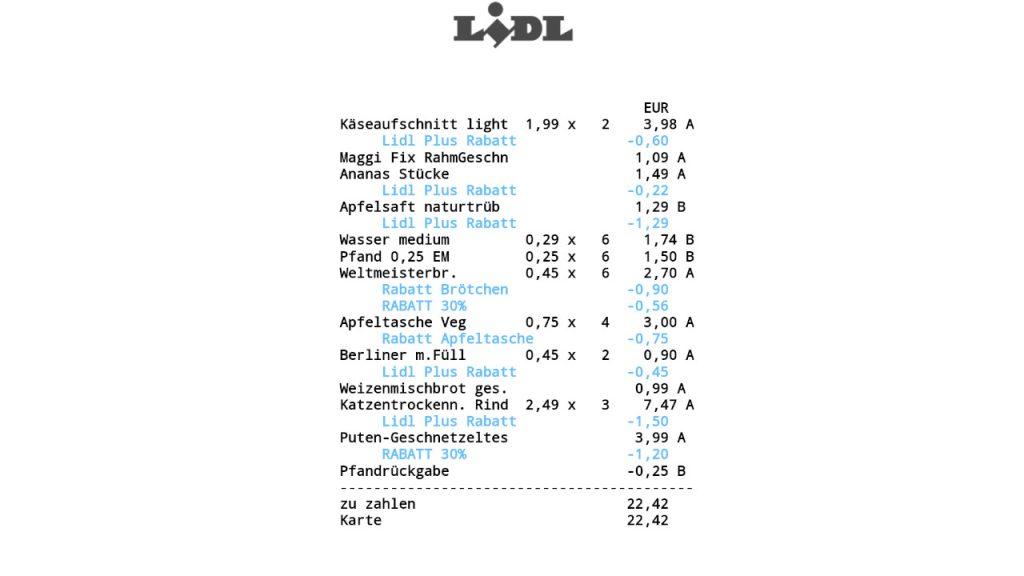 Lidl Plus Vergleich mit Normalpreis als Bon