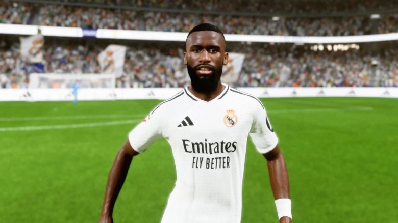 Titel EA FC 25 Antonio Rüdiger von Real Madrid im ausverkauften Santiago Bernabeu