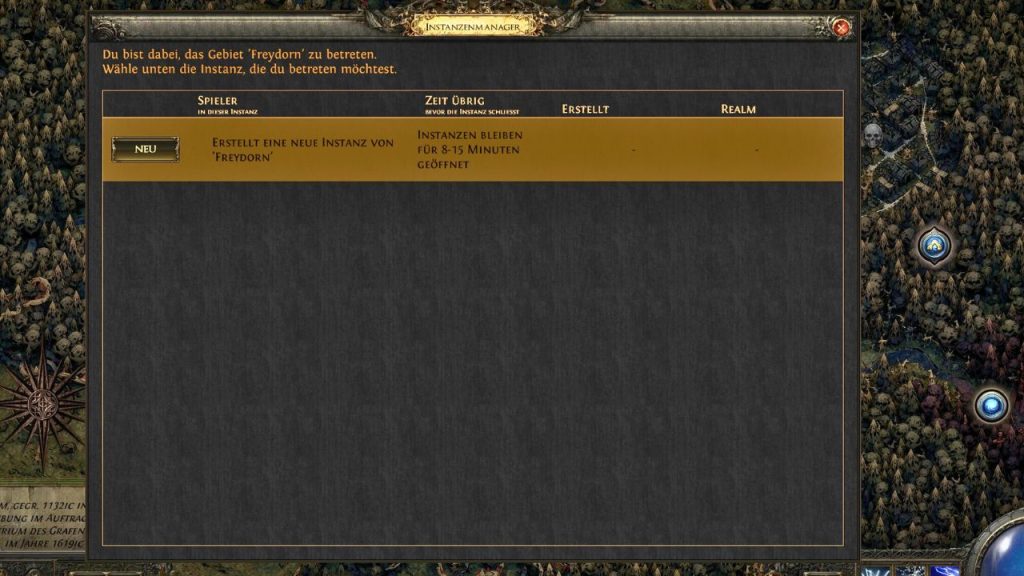 Image shows the instance manager in Path of Exile 2.