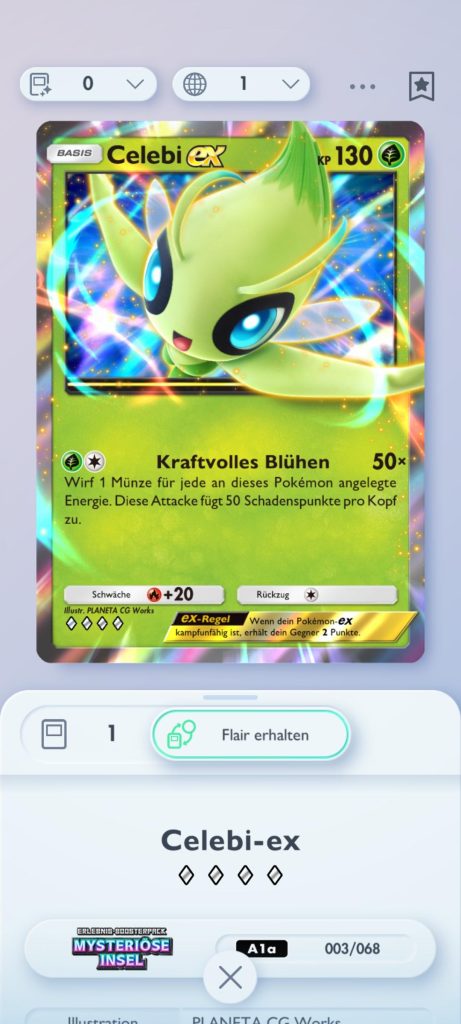This is what the Celebi ex-card looks like in Pokémon TCG Pocket.