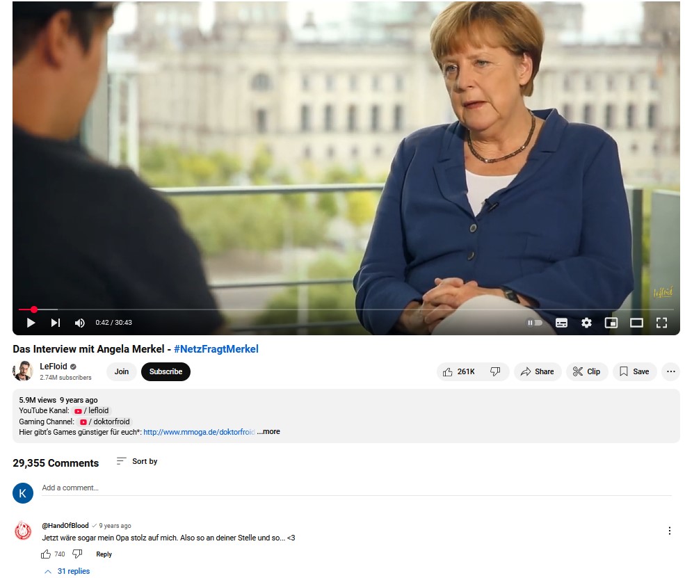 HandOfBlood comments on LeFloid's Merkel interview