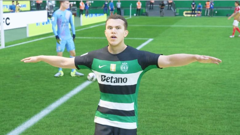 Titel EA FC 25 Gyökeres von Sporting Lissabon jubelt mit ausgeweiteten Armen
