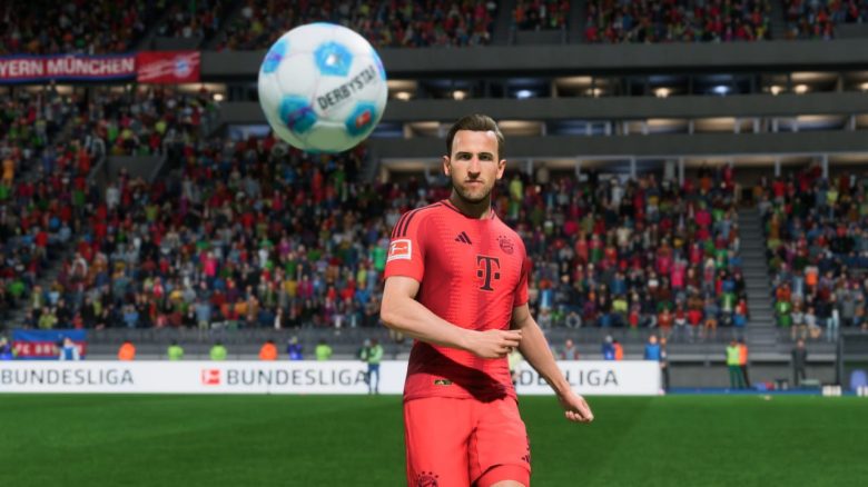 Titel EA FC 25 Harr Kane vom FC Bayern schaut seinem gepassten Ball hinterher