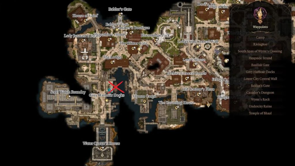 Location of the ship on the map in BG3