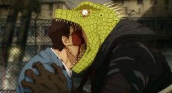 Caiman hat einen Mann im Maul