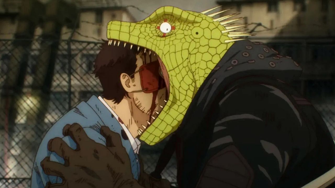 In einem genialen Anime auf Netflix lebt ein merkwürdiger Mann im Maul eines Echsenmenschen