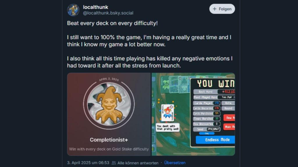 Screenshot von LocalThunks Post