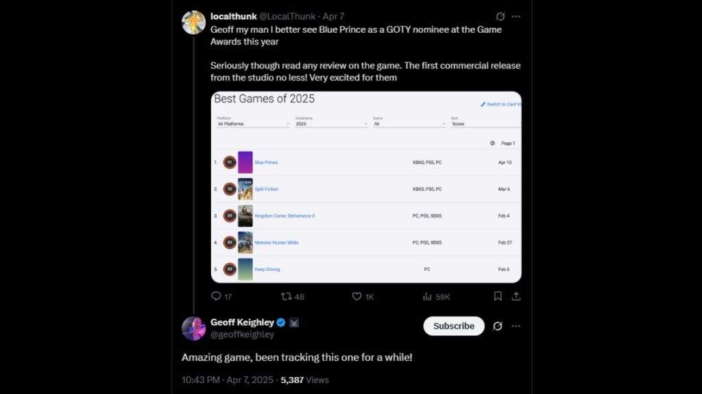 LocalThunk und Geoff Keighley über X