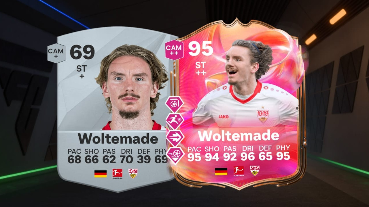 EA FC 25 Woltemade Stats before and after the upgrade in comparison