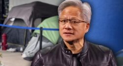 NVIDIA CEO Jensen Huang, Zelte im Hintergrund
