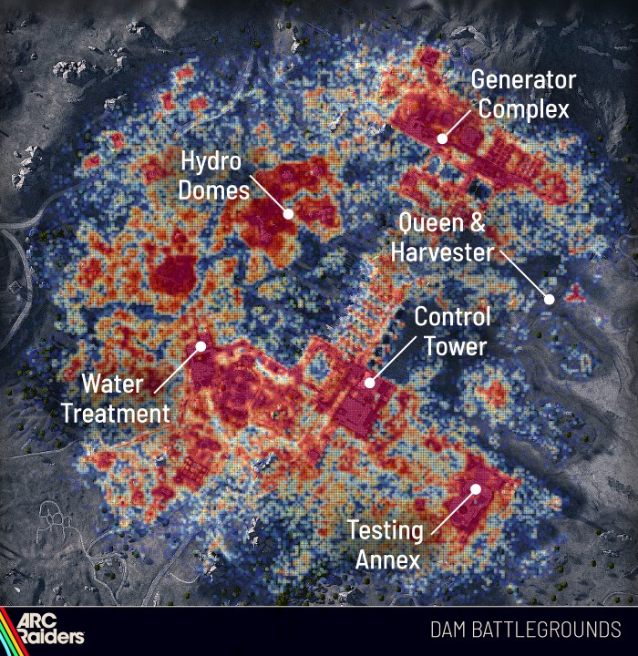 Map shows highly visited locations in Arc Raiders