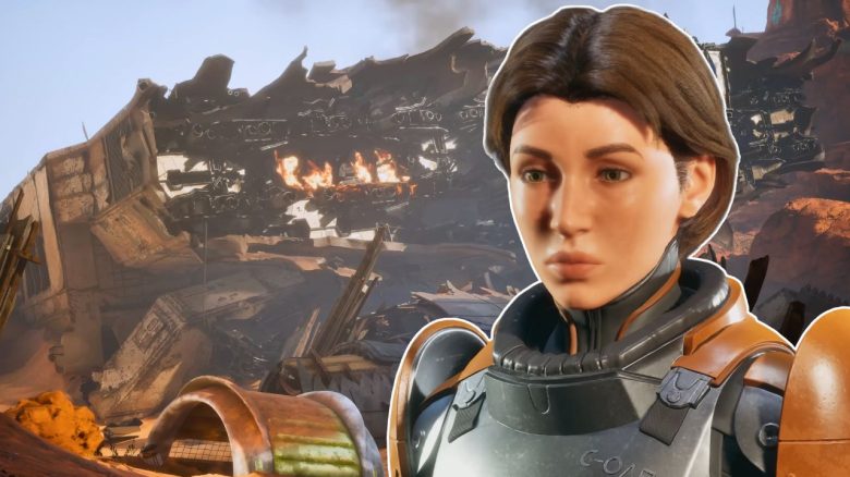 Neues Event in Dune: Awakening belohnt Spieler mit einem Geschützturm - Der ist so groß, dass er perfekt die süßen Wüstenmäuse abwehren kann - Titelbild zeigt Spielcharakter vor Wrack