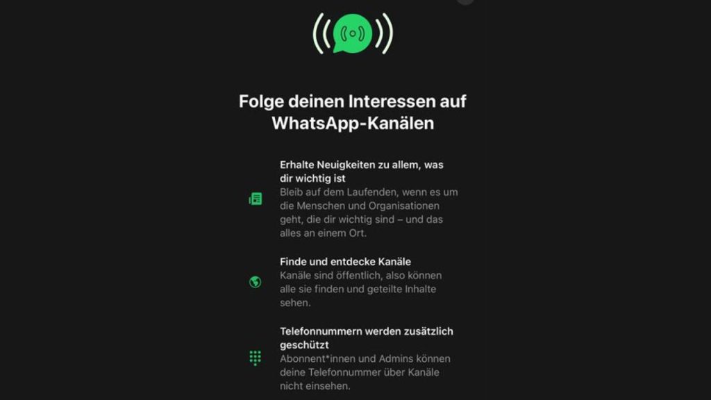 Screenshot WhatsApp-Kanäle