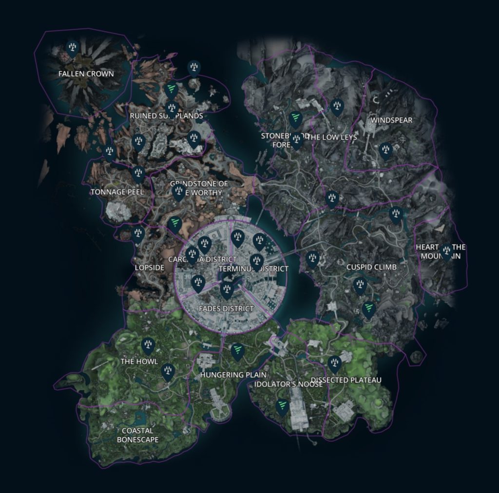 Borderlands 4 Map with Ripper Drilling Sites, Source mapgenie.io