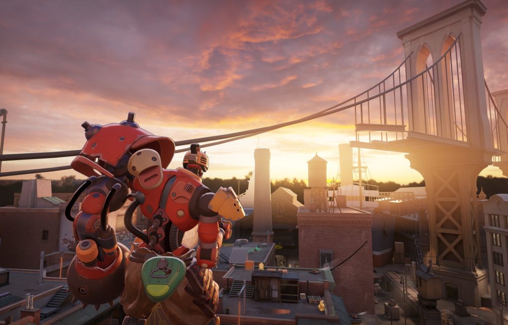 Bebop, the robot, dreamily gazes into the sunset waiting for his enemies to explode by the sticky bomb.