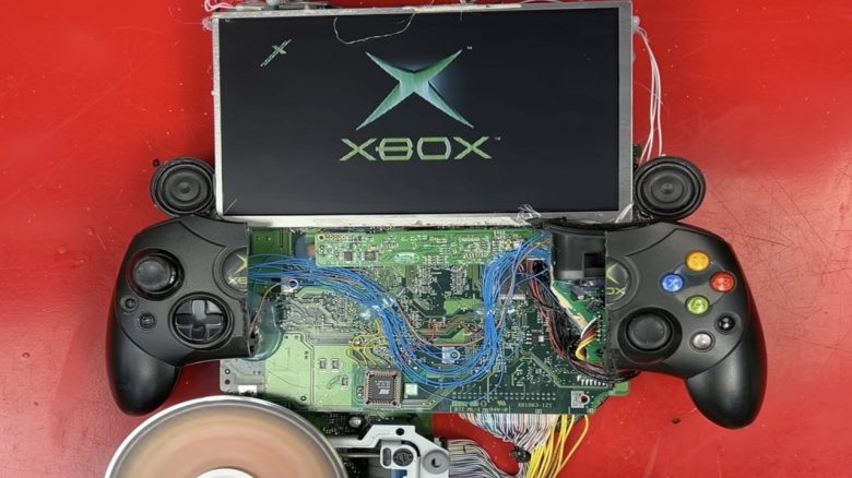 A YouTuber cuts through an Xbox, glues components together with duct tape, suddenly has a working handheld