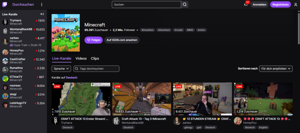 The German-speaking Twitch room is full of Craft Attack.