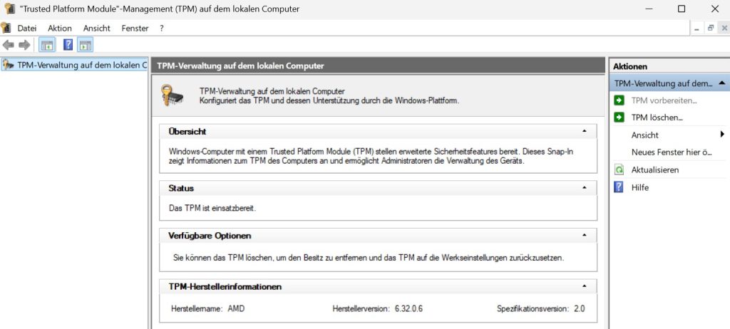 Windows 11 TPM 2 ist aktiviert