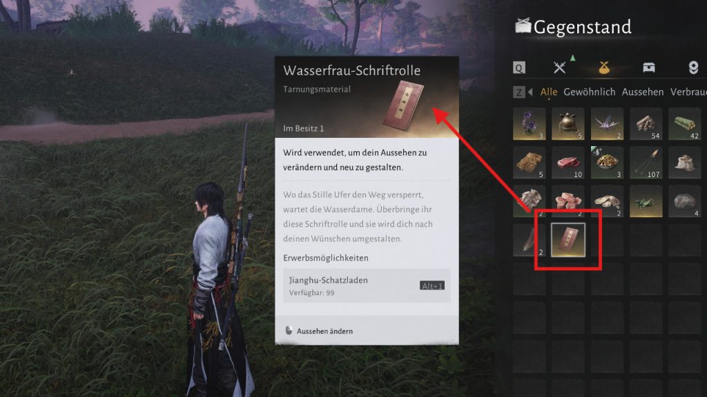 Where Winds Meet Aussehen ändern Wasserfrau Schriftrolle
