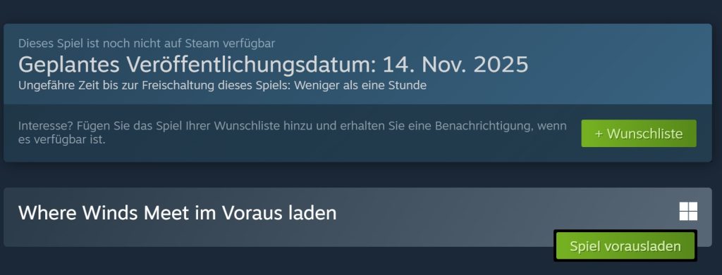 Where Winds Meet unter einer Stunde Steam