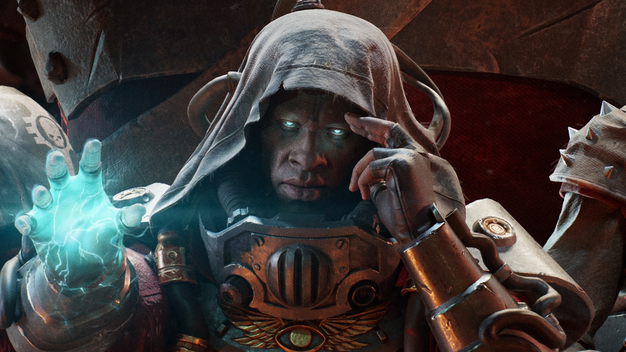 Ausschnitt aus dem KEy Art zu Warhammer 40.000: Darktide, der den Psioniker zeigt