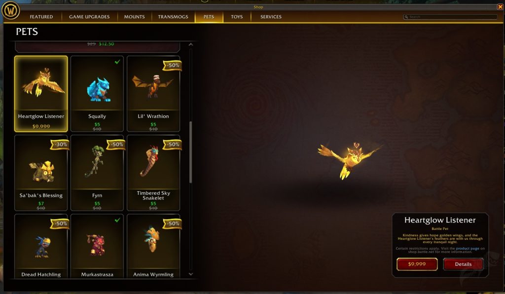 WoW Heartglow Listener Pet Cash wowhead