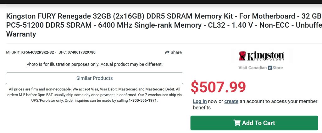 RAM PC Canada new price website