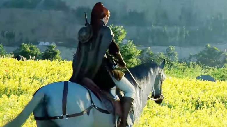 Crimson Desert Frau auf PFerd Titel