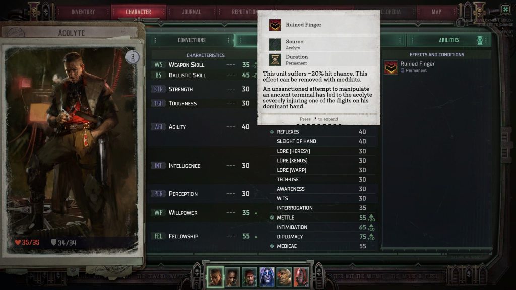 warhammer 40k dark heresy screenshot character sheet