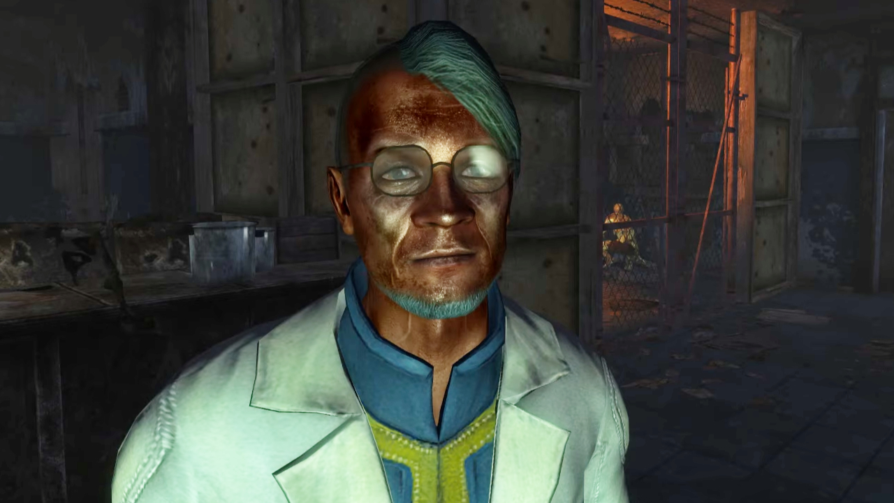 Crazy scientist from Fallout implants chips in the heads of super mutants, turning them into irradiated bombs