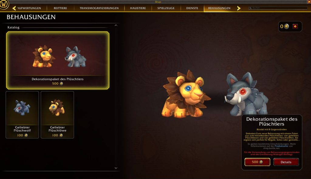 WoW Housing Shop Plushie Prices