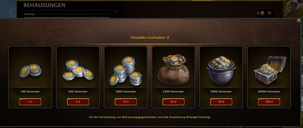 WoW Housing Shop Prices