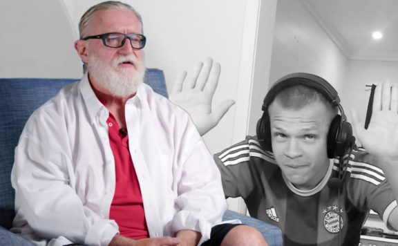 Gabe Newell und Jynxzi auf Knien